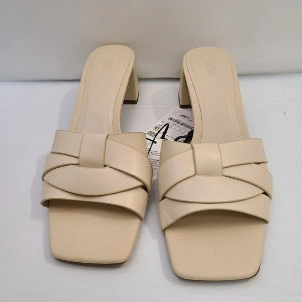 ZARA LEATHER HEELED CROSSOVER SANDALS WHITE SIZE USA 8 25,3CM | 2310/110/001